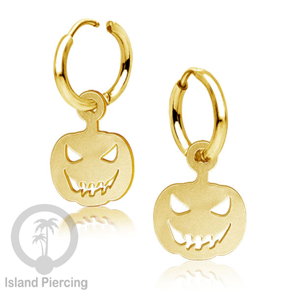 Stainless Steel Anting Hoop Ear Huggies Halloween warna gold dengan Liontin, Charm, Tengkorak, Sihir, Laba-2.