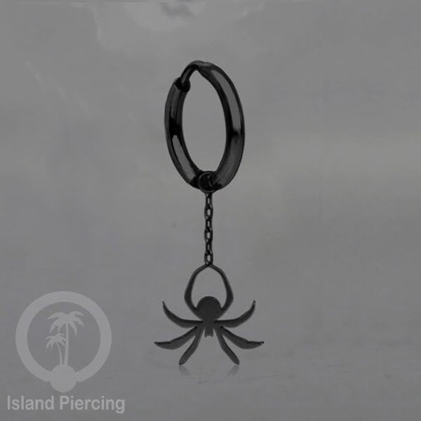 Stainless Steel Anting Hoop Ear Huggies Halloween warna hitam dengan Liontin, Charm, Tengkorak, Sihir, Laba-2