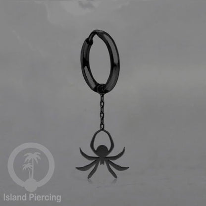 Stainless Steel Anting Hoop Ear Huggies Halloween warna hitam dengan Liontin, Charm, Tengkorak, Sihir, Laba-2