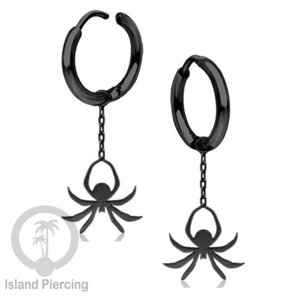 Stainless Steel Anting Hoop Ear Huggies Halloween warna hitam dengan Liontin, Charm, Tengkorak, Sihir, Laba-2