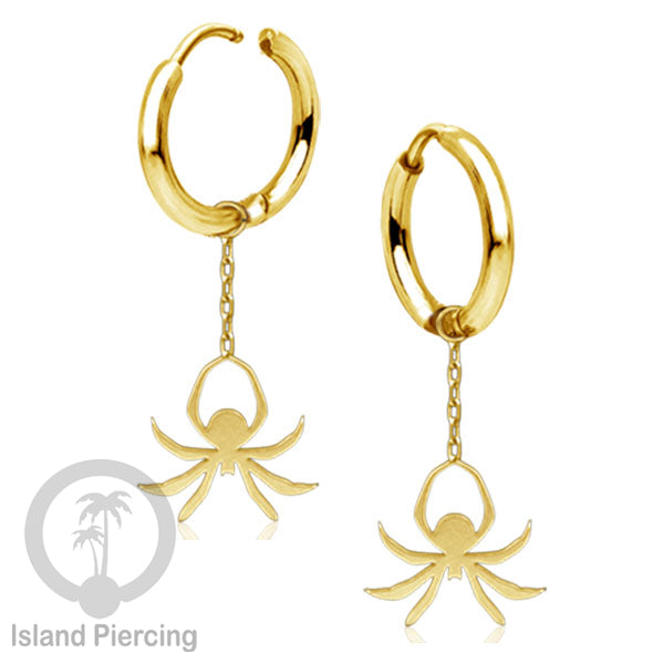 Stainless Steel Anting Hoop Ear Huggies Halloween warna gold dengan Liontin, Charm, Tengkorak, Sihir, Laba-2.