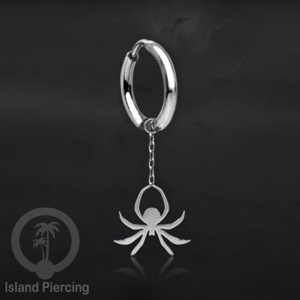 Stainless Steel Anting Hoop Ear Huggies Halloween warna silver dengan Liontin, Charm, Tengkorak, Sihir, Laba-2.