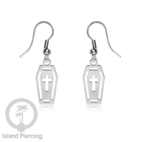 Stainless Steel Anting Dangling Hook Earring Halloween warna silver model Tengkorak, Hantu, Sihir, Peti