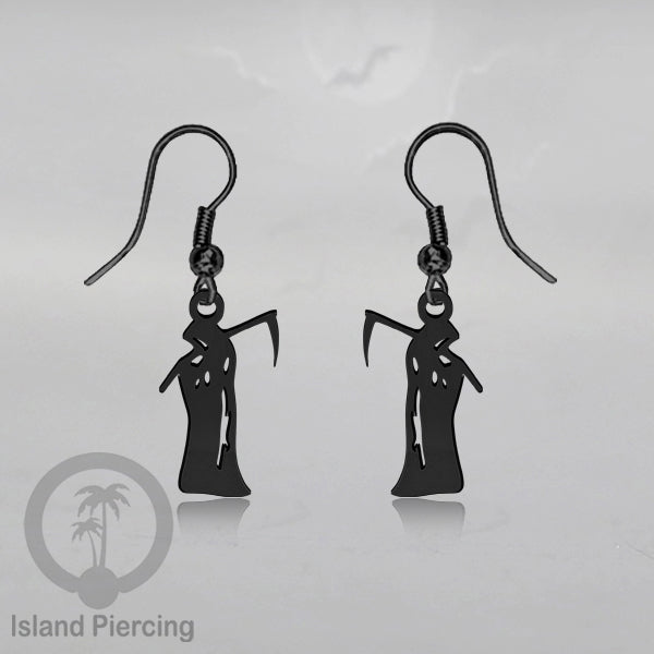Stainless Steel Anting Dangling Hook Earring Halloween warna hitam model Tengkorak, Hantu, Sihir, Peti
