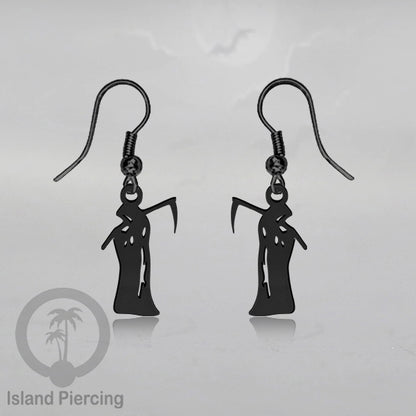 Stainless Steel Anting Dangling Hook Earring Halloween warna hitam model Tengkorak, Hantu, Sihir, Peti