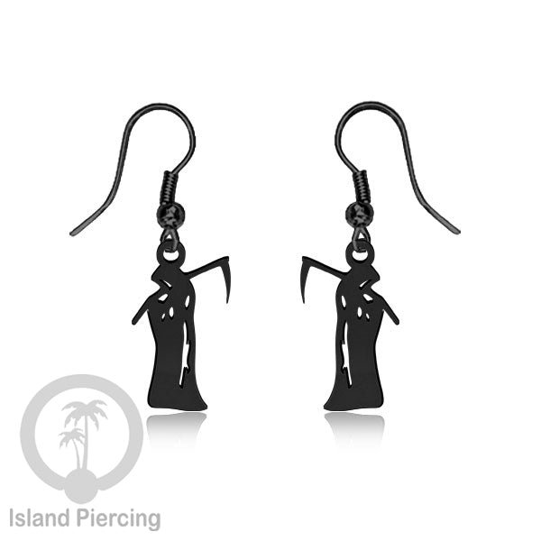 Stainless Steel Anting Dangling Hook Earring Halloween warna hitam model Tengkorak, Hantu, Sihir, Peti