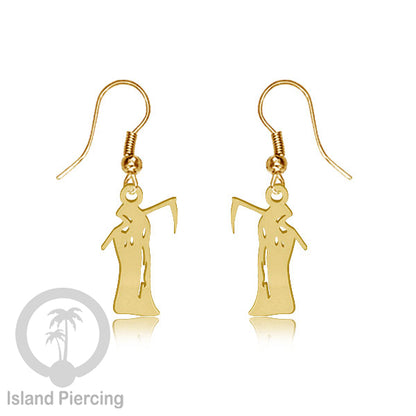 Stainless Steel Anting Dangling Hook Earring Halloween warna gold model Tengkorak, Hantu, Sihir, Peti