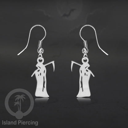Stainless Steel Anting Dangling Hook Earring Halloween warna silver model Tengkorak, Hantu, Sihir, Peti