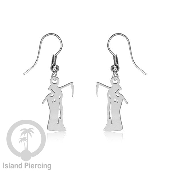 Stainless Steel Anting Dangling Hook Earring Halloween warna silver model Tengkorak, Hantu, Sihir, Peti