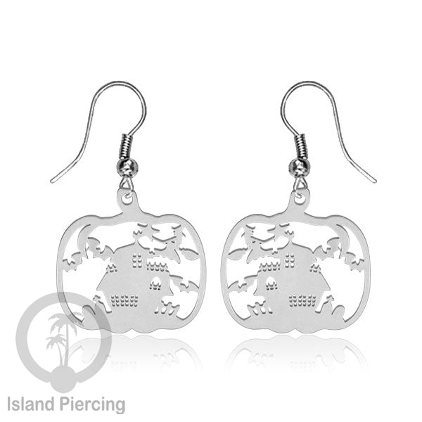 Stainless Steel Anting Dangling Hook Earring Halloween warna silver model Tengkorak, Hantu, Sihir, Peti