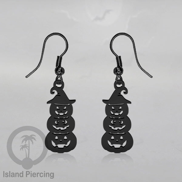 Stainless Steel Anting Dangling Hook Earring Halloween warna hitam model Tengkorak, Hantu, Sihir, Peti