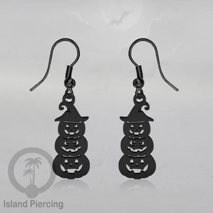 Stainless Steel Anting Dangling Hook Earring Halloween warna hitam model Tengkorak, Hantu, Sihir, Peti