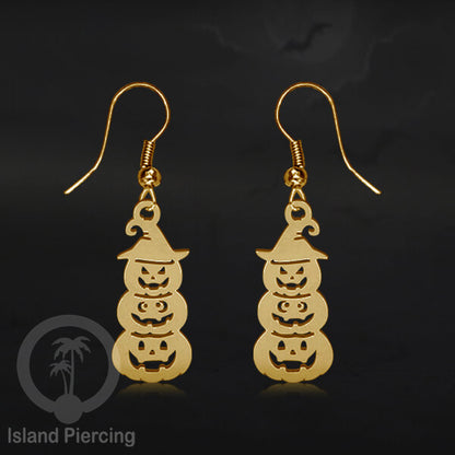 Stainless Steel Anting Dangling Hook Earring Halloween warna gold model Tengkorak, Hantu, Sihir, Peti