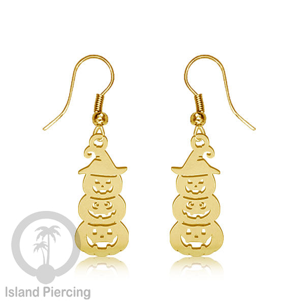 Stainless Steel Anting Dangling Hook Earring Halloween warna gold model Tengkorak, Hantu, Sihir, Peti