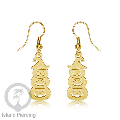 Stainless Steel Anting Dangling Hook Earring Halloween warna gold model Tengkorak, Hantu, Sihir, Peti