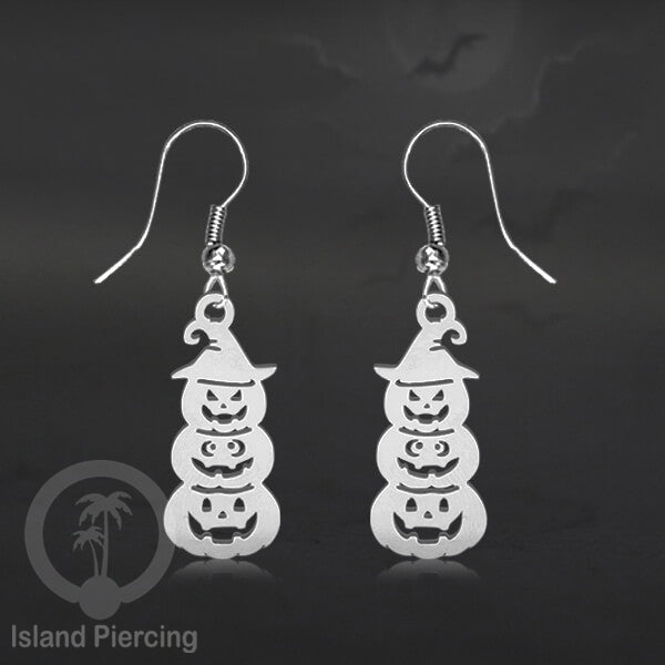 Stainless Steel Anting Dangling Hook Earring Halloween warna silver model Tengkorak, Hantu, Sihir, Peti