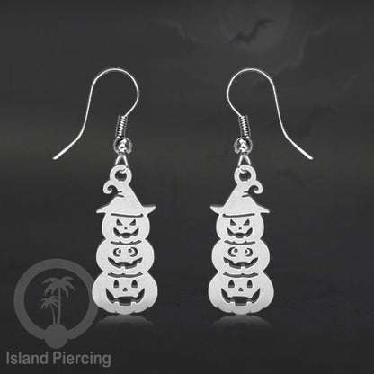 Stainless Steel Anting Dangling Hook Earring Halloween warna silver model Tengkorak, Hantu, Sihir, Peti