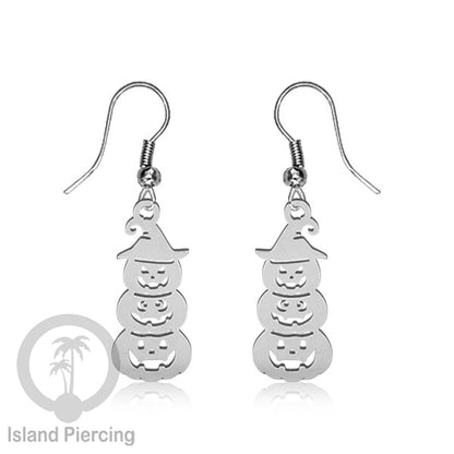Stainless Steel Anting Dangling Hook Earring Halloween warna silver model Tengkorak, Hantu, Sihir, Peti