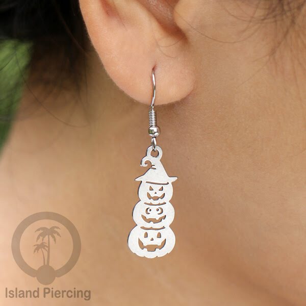 Stainless Steel Anting Dangling Hook Earring Halloween warna silver model Tengkorak, Hantu, Sihir, Peti
