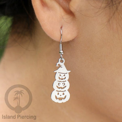 Stainless Steel Anting Dangling Hook Earring Halloween warna silver model Tengkorak, Hantu, Sihir, Peti
