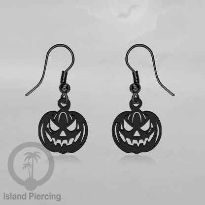 Stainless Steel Anting Dangling Hook Earring Halloween warna hitam model Tengkorak, Hantu, Sihir, Peti