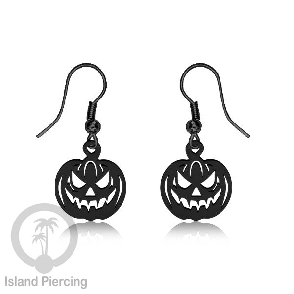 Stainless Steel Anting Dangling Hook Earring Halloween warna hitam model Tengkorak, Hantu, Sihir, Peti