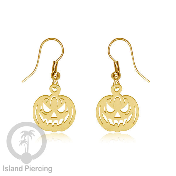 Stainless Steel Anting Dangling Hook Earring Halloween warna gold model Tengkorak, Hantu, Sihir, Peti