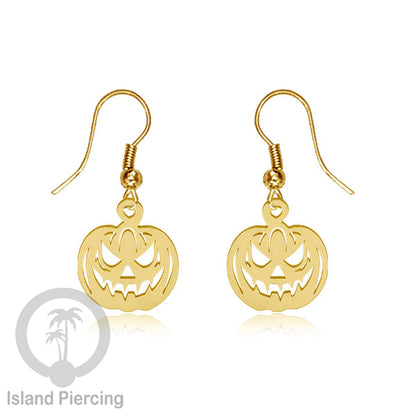 Stainless Steel Anting Dangling Hook Earring Halloween warna gold model Tengkorak, Hantu, Sihir, Peti