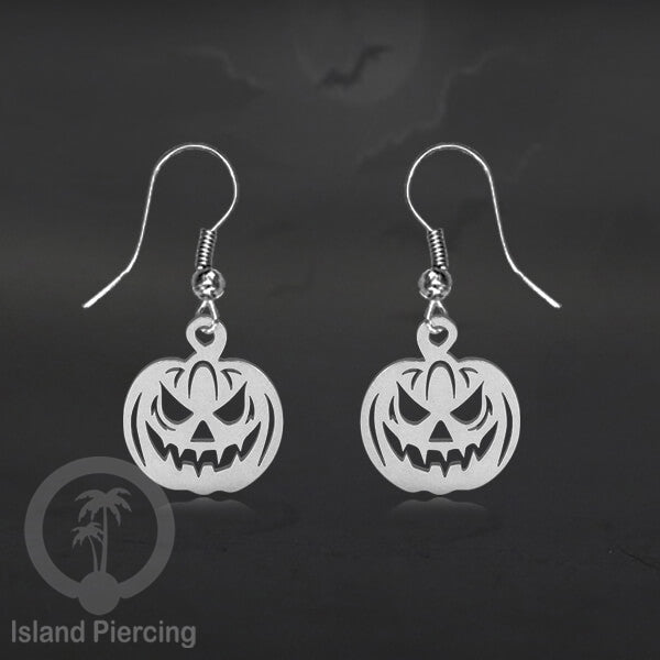 Stainless Steel Anting Dangling Hook Earring Halloween warna silver model Tengkorak, Hantu, Sihir, Peti