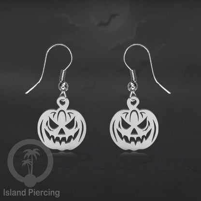 Stainless Steel Anting Dangling Hook Earring Halloween warna silver model Tengkorak, Hantu, Sihir, Peti