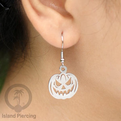 Stainless Steel Anting Dangling Hook Earring Halloween warna silver model Tengkorak, Hantu, Sihir, Peti