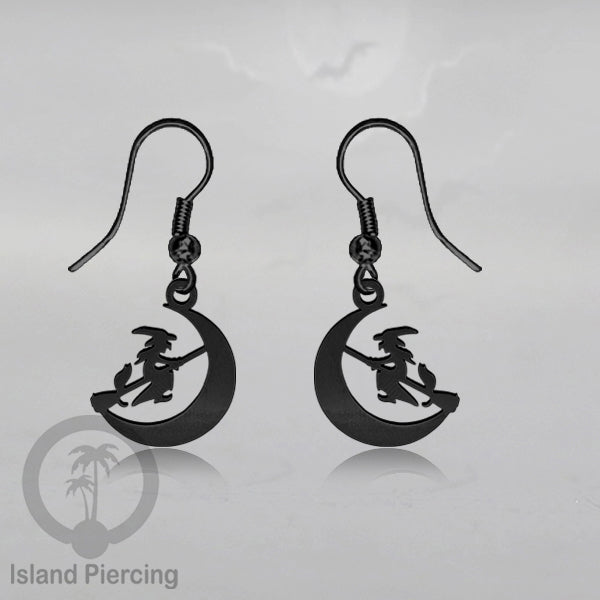Stainless Steel Anting Dangling Hook Earring Halloween warna hitam model Tengkorak, Hantu, Sihir, Peti