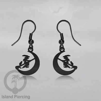 Stainless Steel Anting Dangling Hook Earring Halloween warna hitam model Tengkorak, Hantu, Sihir, Peti
