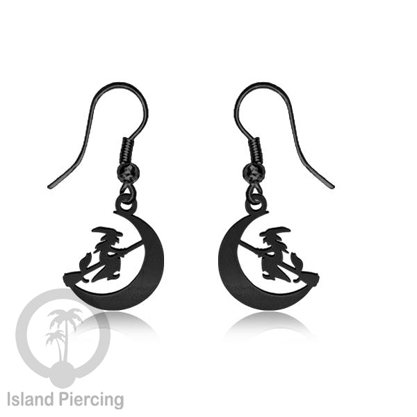 Stainless Steel Anting Dangling Hook Earring Halloween warna hitam model Tengkorak, Hantu, Sihir, Peti