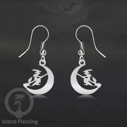 Stainless Steel Anting Dangling Hook Earring Halloween warna silver model Tengkorak, Hantu, Sihir, Peti