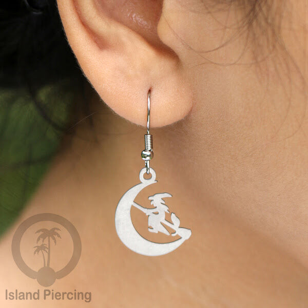 Stainless Steel Anting Dangling Hook Earring Halloween warna silver model Tengkorak, Hantu, Sihir, Peti