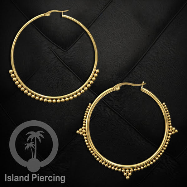 Anting Hoop stainless warna emas ukuran 60mm dekorasi bola baja kecil