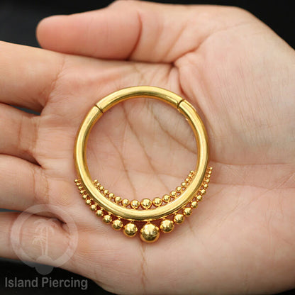 Tindik Telinga Stainless Steel Ear Weight warna gold Clicker Ring sistem magnetik dengan bola