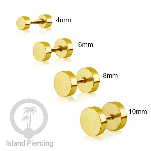 Fake Stainless steel plug warna gold 4-10mm