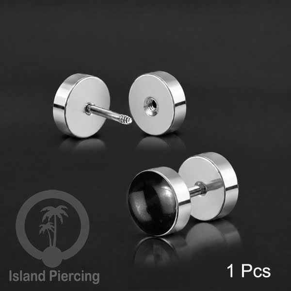Fake Stainless Steel Plug warna silver isi Resin warna Hitam, Toska atau kerang Paua sintetis