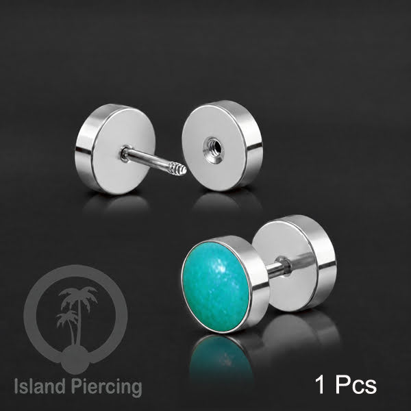 Fake Stainless Steel Plug warna silver isi Resin warna Hitam, Toska atau kerang Paua sintetis