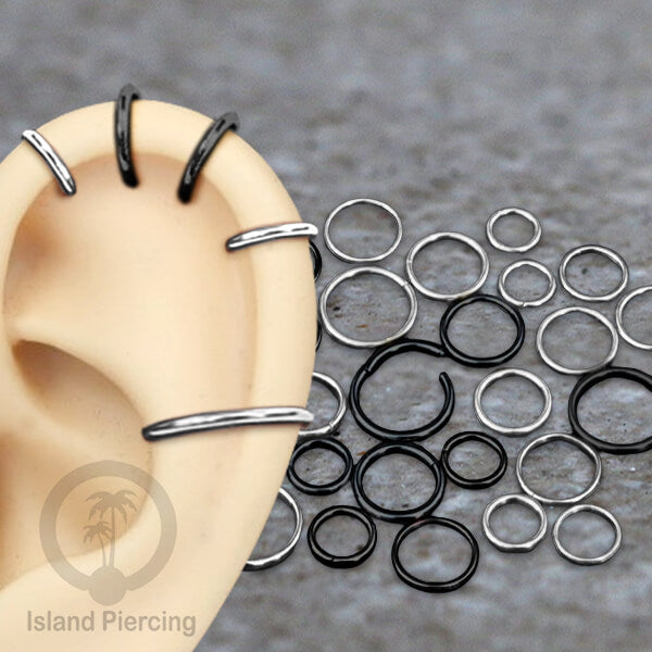 Anting Stainless Piercing Segment ring banyak pilihan ukuran silver &amp; black