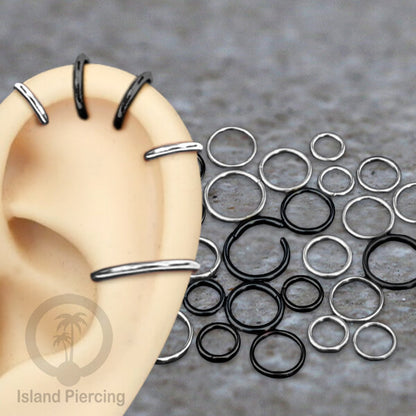 Anting Stainless Piercing Segment ring banyak pilihan ukuran silver &amp; black
