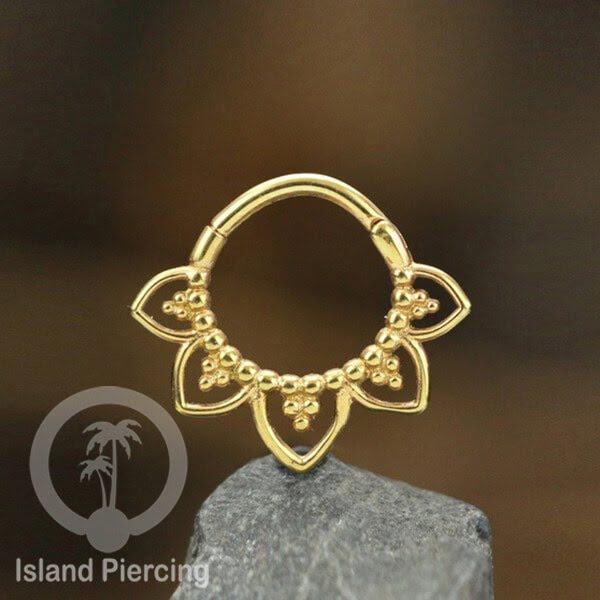 Stainless Steel Anting Clicker Septum Nose Piercing desain istemewa warna gold