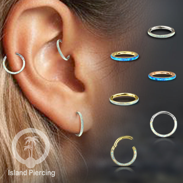 Tindik Hinged Segment steel ring Helix Piercing &amp; Anting Tindik Stainless Opal Putih &amp; Biru
