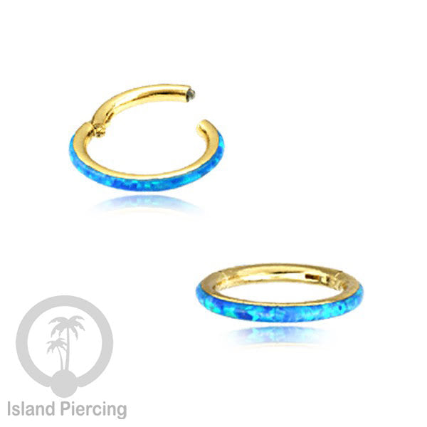 Tindik Hinged Segment steel ring Helix Piercing &amp; Anting Tindik Stainless Opal Putih &amp; Biru