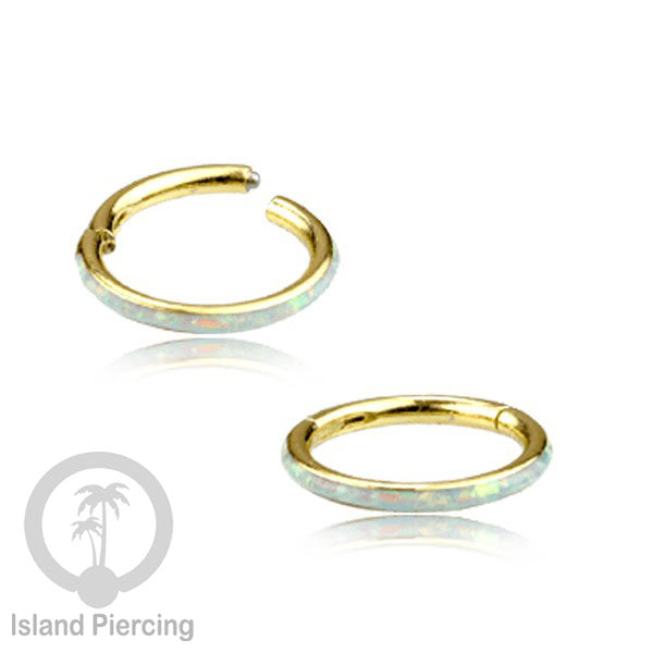 Tindik Hinged Segment steel ring Helix Piercing &amp; Anting Tindik Stainless Opal Putih &amp; Biru