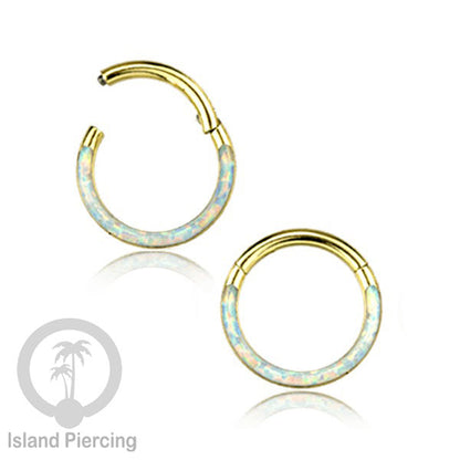 Tindik Hinged Segment steel ring Helix Piercing &amp; Anting Tindik Stainless Opal Putih &amp; Biru