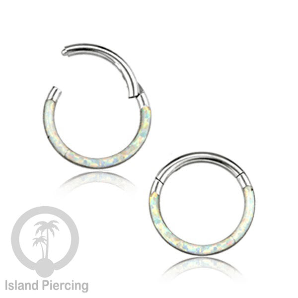 Tindik Hinged Segment steel ring Helix Piercing &amp; Anting Tindik Stainless Opal Putih &amp; Biru