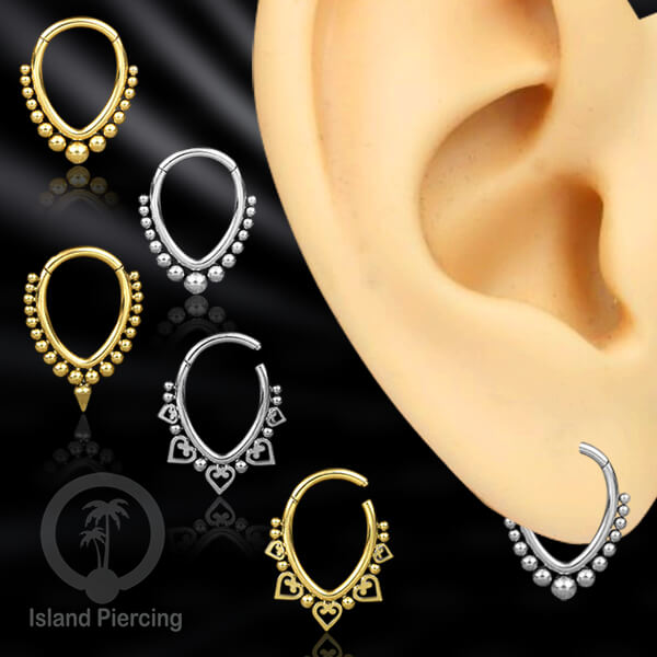 Hinged Clicker Stainless Piercing Tragus Anting Labret warna silver/emas PVD